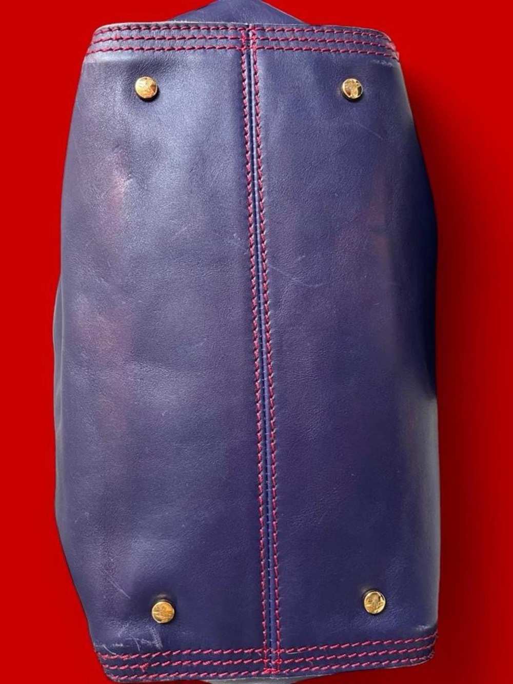 VIVIENNE WESTWOOD • RARE Authentic Vintage GIANT Blue Leather Gold Orb Tote Bag - Picture 12 of 13